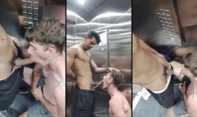 Rafael Lira recebendo boquete de loiro gato no elevador